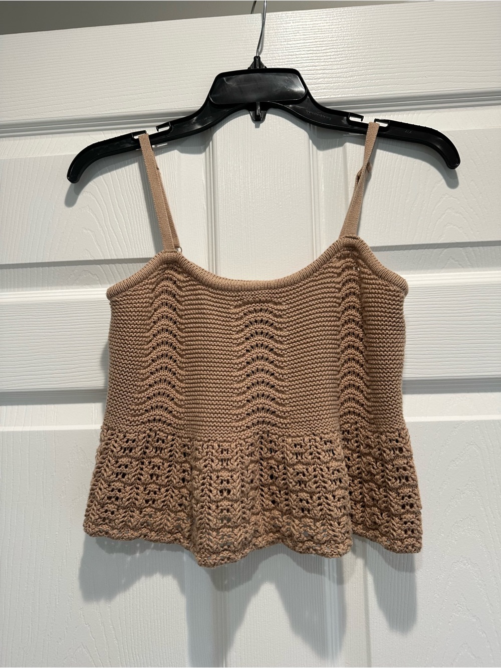 Aeropostale Knit Crochet Hem Cami Tank Top - Tan